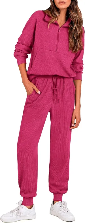 PRETTYGARDEN Womens 2 Piece Sweatsuits Set Long Sleeve Half Zip Pullover Sweatshirt Joggers Sweatpants Fall Outfits Tracksuit