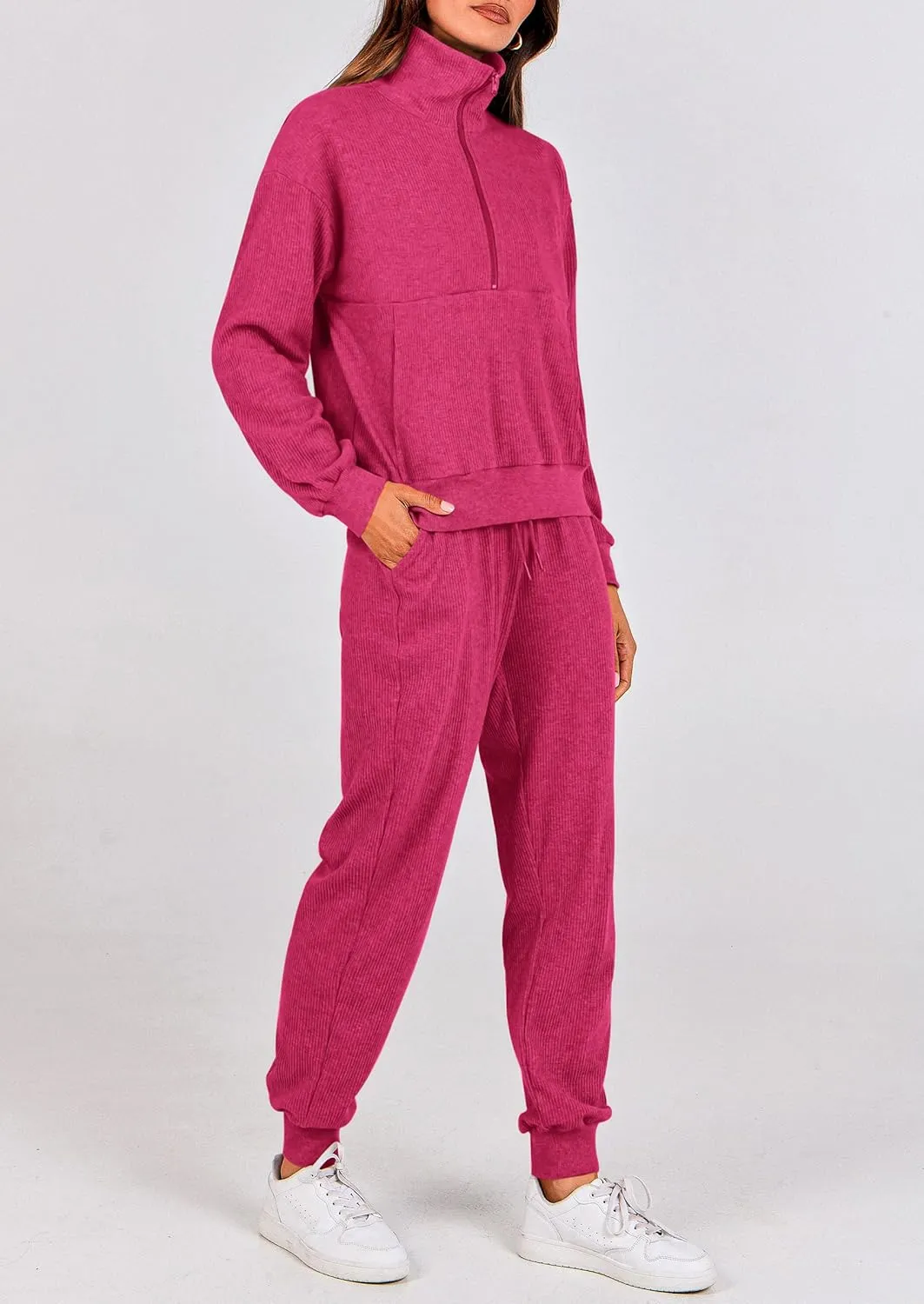 PRETTYGARDEN Womens 2 Piece Sweatsuits Set Long Sleeve Half Zip Pullover Sweatshirt Joggers Sweatpants Fall Outfits Tracksuit
