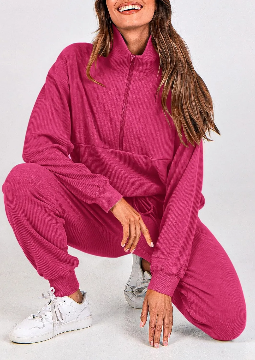 PRETTYGARDEN Womens 2 Piece Sweatsuits Set Long Sleeve Half Zip Pullover Sweatshirt Joggers Sweatpants Fall Outfits Tracksuit