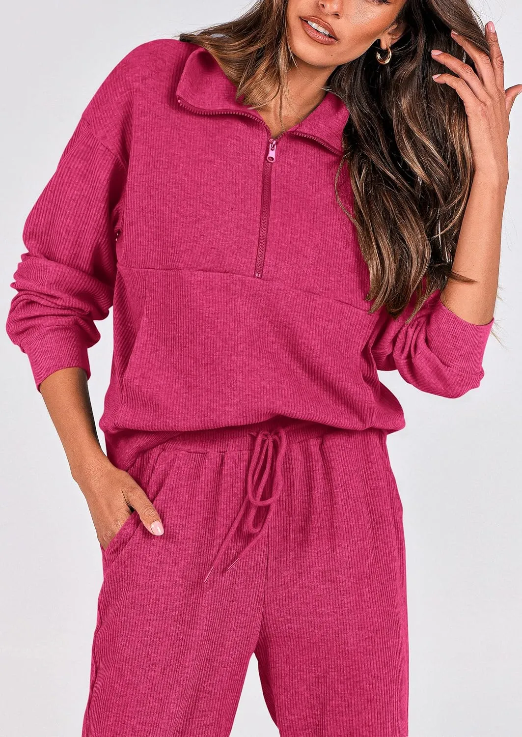 PRETTYGARDEN Womens 2 Piece Sweatsuits Set Long Sleeve Half Zip Pullover Sweatshirt Joggers Sweatpants Fall Outfits Tracksuit