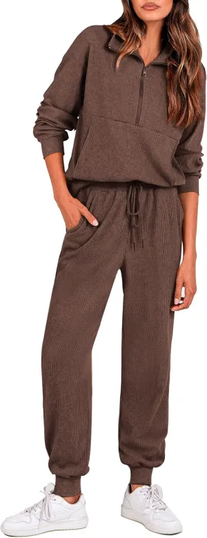 PRETTYGARDEN Womens 2 Piece Sweatsuits Set Long Sleeve Half Zip Pullover Sweatshirt Joggers Sweatpants Fall Outfits Tracksuit