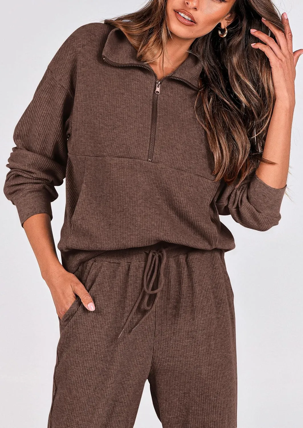 PRETTYGARDEN Womens 2 Piece Sweatsuits Set Long Sleeve Half Zip Pullover Sweatshirt Joggers Sweatpants Fall Outfits Tracksuit