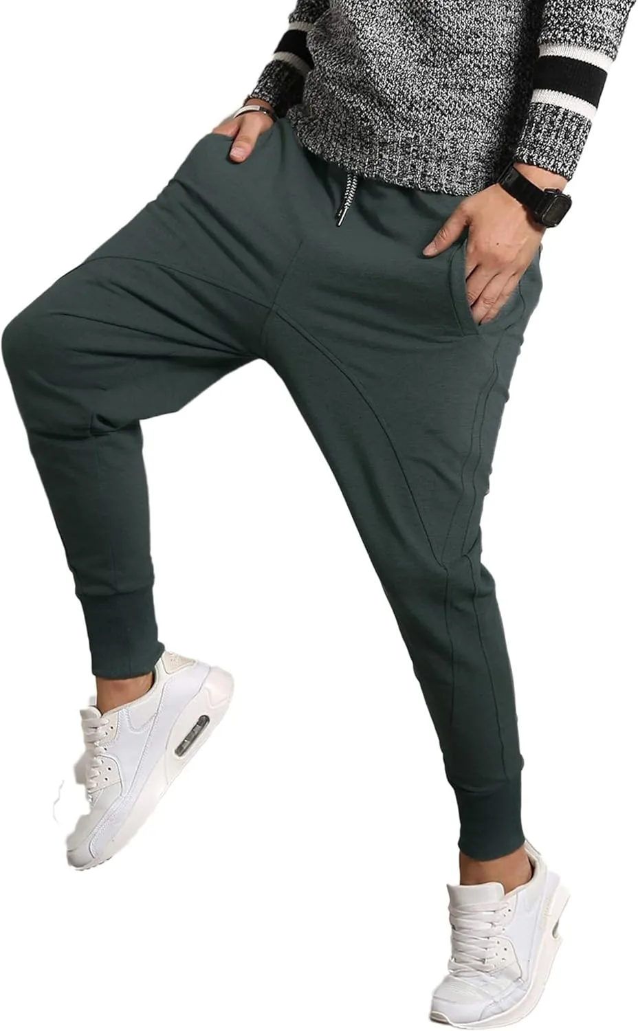 PRIJOUHE Men's Joggers, Sweatpants, Low Crotch Sweats Slim Fit Trousers Harem Hip Hop Pants