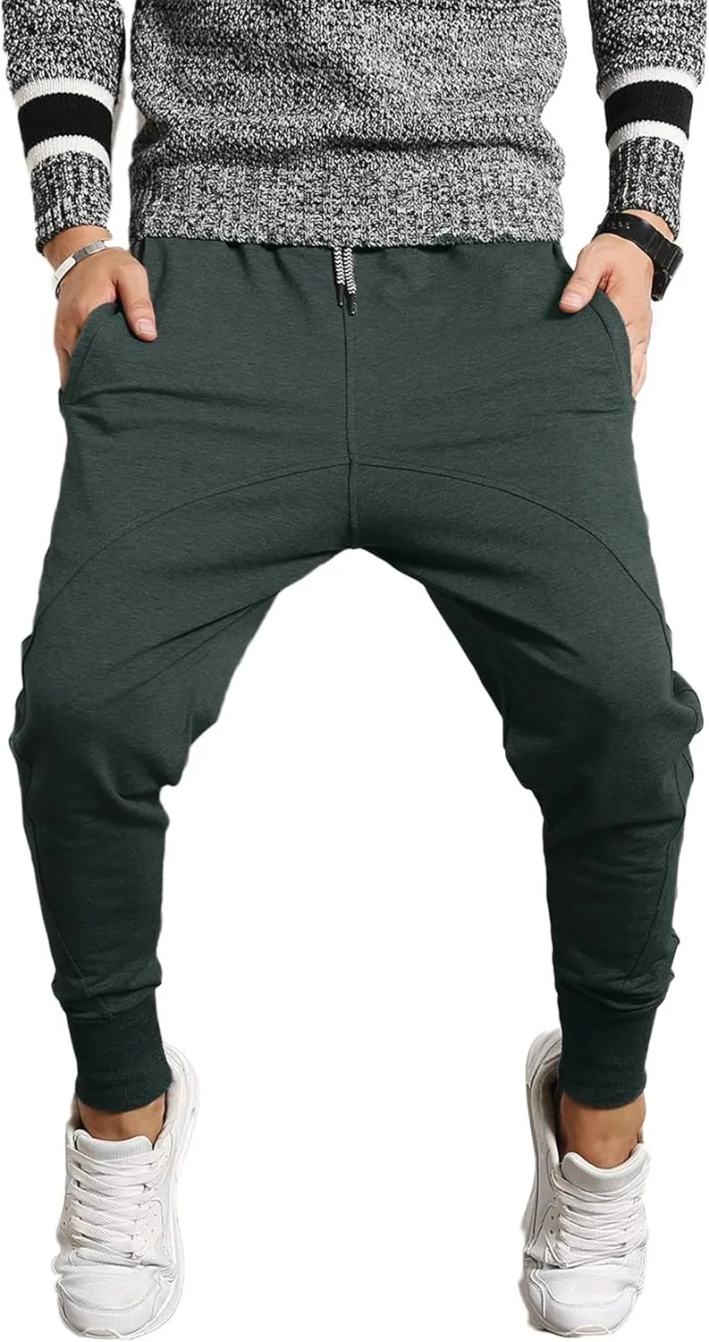 PRIJOUHE Men's Joggers, Sweatpants, Low Crotch Sweats Slim Fit Trousers Harem Hip Hop Pants