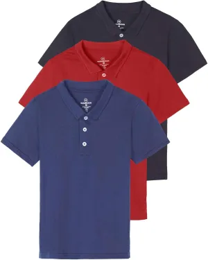 Real Essentials 3 Pack: Boys' Short Sleeve Jersey Cotton Polo Shirt - Uniform Youth Dress Shirt (Ages 4-18)