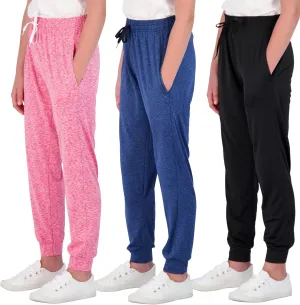 Real Essentials 3 Pack: Girls' Dry-Fit Jogger Sweatpants Soft Active Athletic Kids Joggers with Pockets & Drawstring