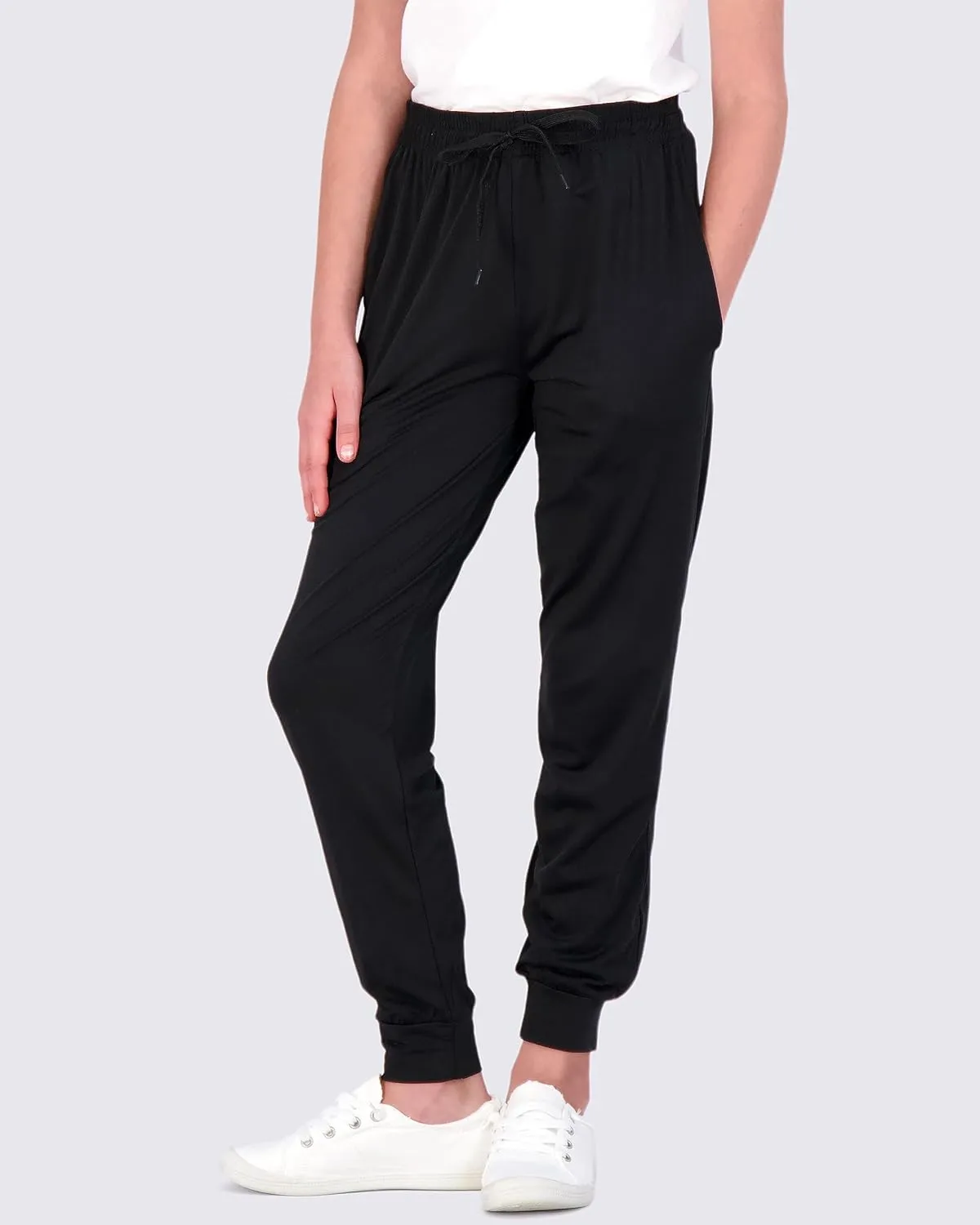 Real Essentials 3 Pack: Girls' Dry-Fit Jogger Sweatpants Soft Active Athletic Kids Joggers with Pockets & Drawstring