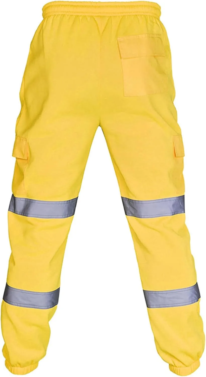 Reflective Safety Pants for Men Drawstring Hi-Vis Trousers Construction Work Pants Casual Cargo Pants