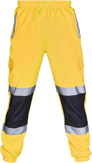 Reflective Safety Pants for Men Drawstring Hi-Vis Trousers Construction Work Pants Casual Cargo Pants