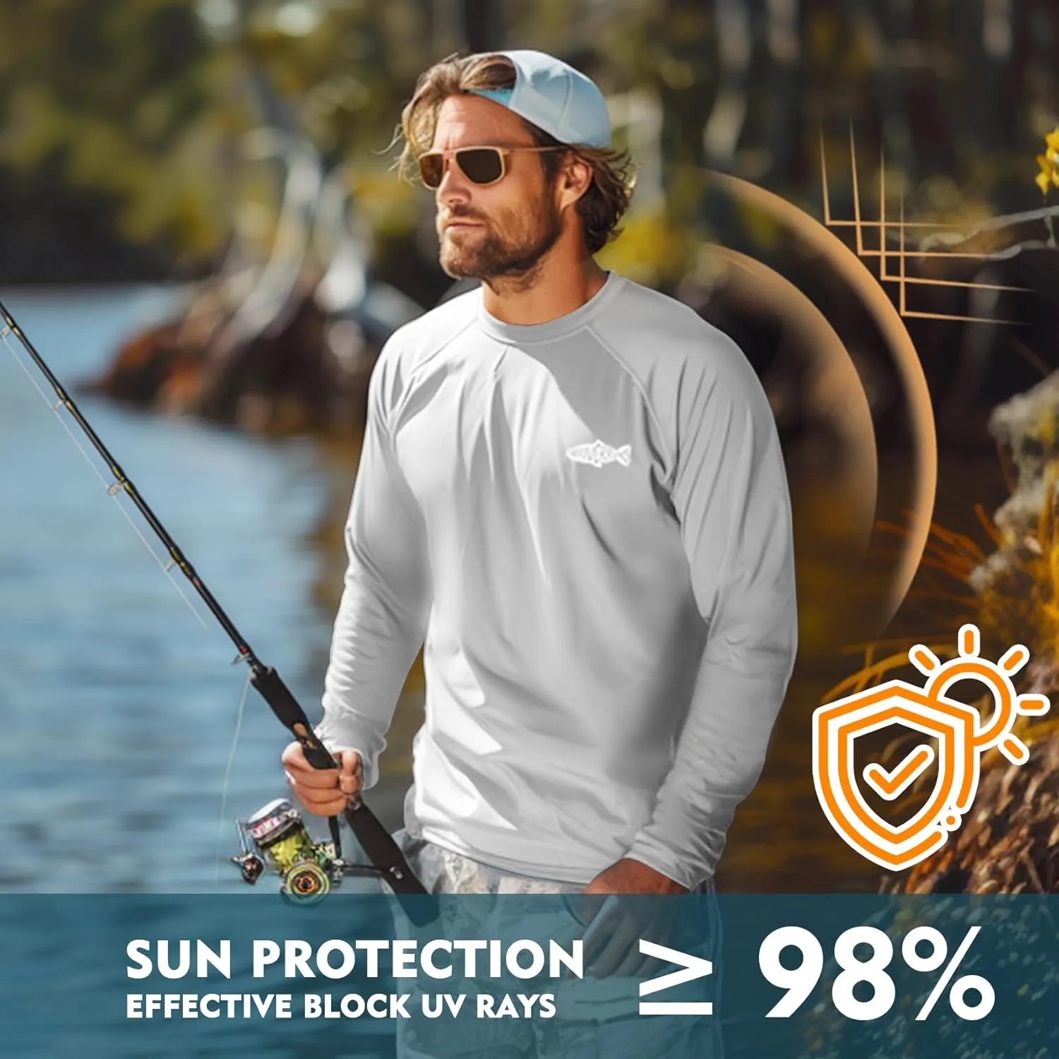 Riverruns UPF 50  Men's Long Sleeve Cooling Quick Dry Shirt Sun Breathable Shirt Thumbhole Shirts Rash Guard for Fishing Swim