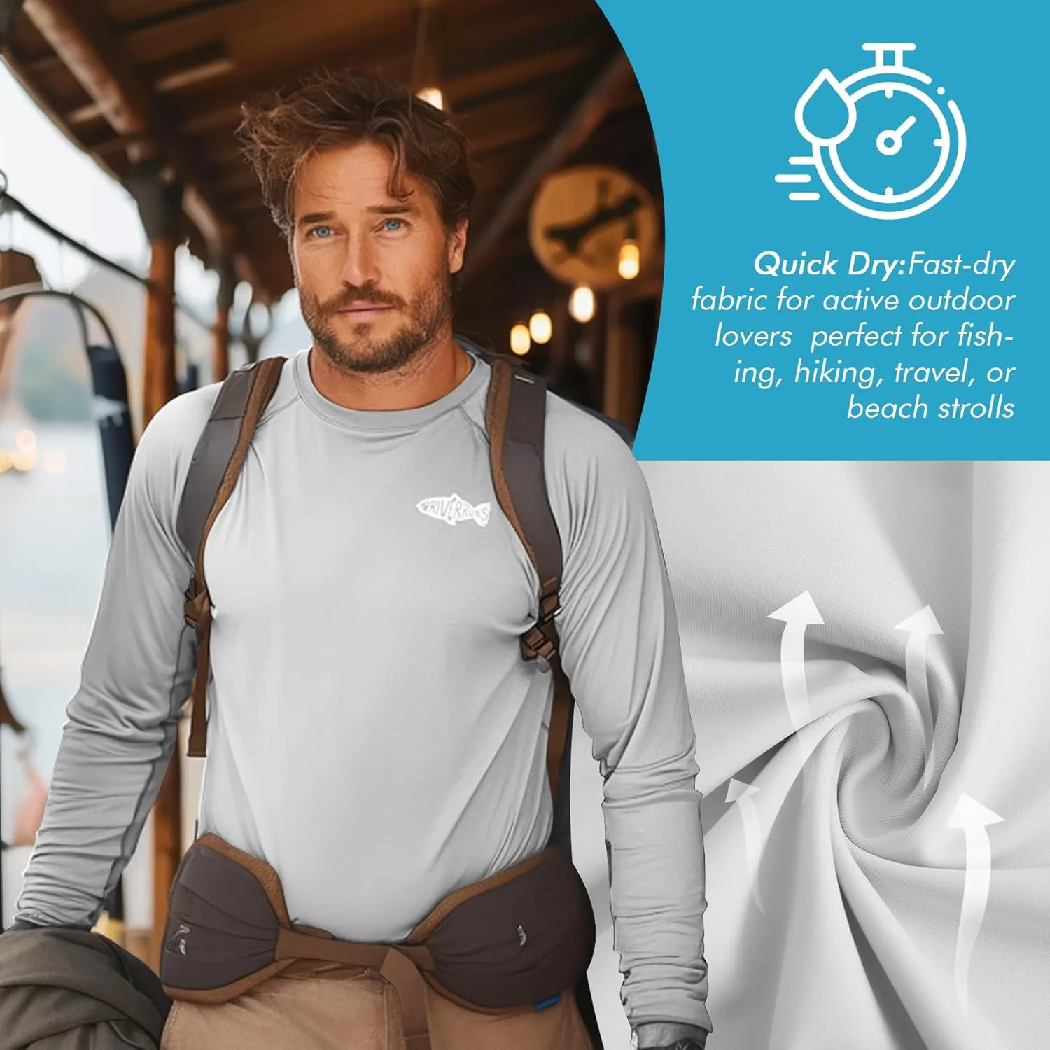 Riverruns UPF 50  Men's Long Sleeve Cooling Quick Dry Shirt Sun Breathable Shirt Thumbhole Shirts Rash Guard for Fishing Swim