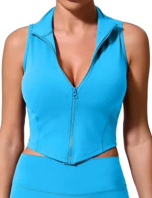 SEAUR Womens Sleeveless Athletic Tank Top Full Zip Up Gym Tank Outfit Stand Collar Workout Vest Clothes Quick Dry Tank Top