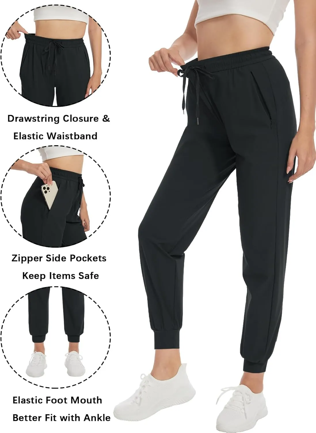 SEVEGO Women's 30"/32"/34"/36" Tall Inseam Joggers Lightweight Sweatpants Zipper Pockets Athletic Workout Lounge Pants