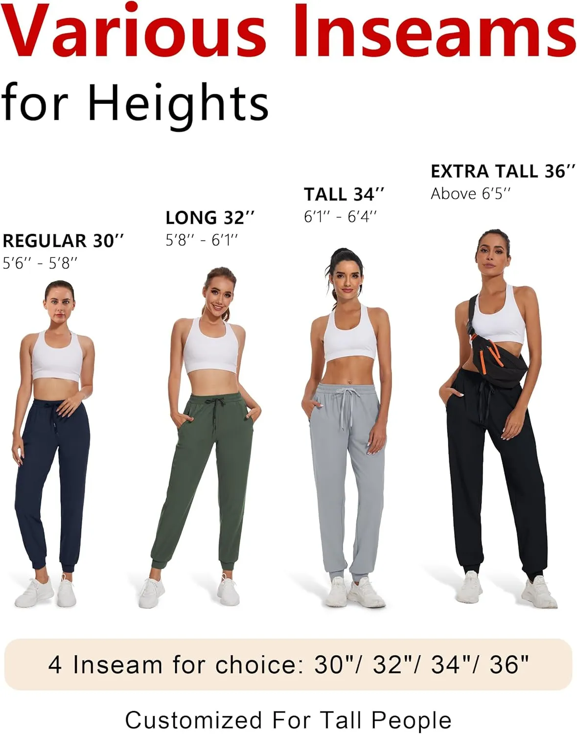 SEVEGO Women's 30"/32"/34"/36" Tall Inseam Joggers Lightweight Sweatpants Zipper Pockets Athletic Workout Lounge Pants