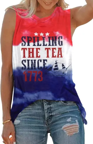 SFHFY Spilling The Tea Tank Top for Women 4th of July Tank Top Patriotic Sleeveless T-Shirt Summer American Racerback Tee