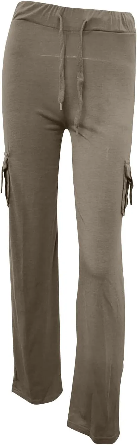 SHOPESSA Wide Leg Cargo Pants for Women High Rise Yoga Leggings with Pockets Plus Size Y2K Drawstring Straight Leg Pants