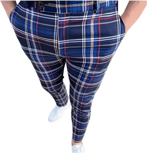 Slim Fit Dress Pants for Men Plaid Striped Skinny Ankle Length Pencil Pants Casual Flat-Front Stretch Suit Pants