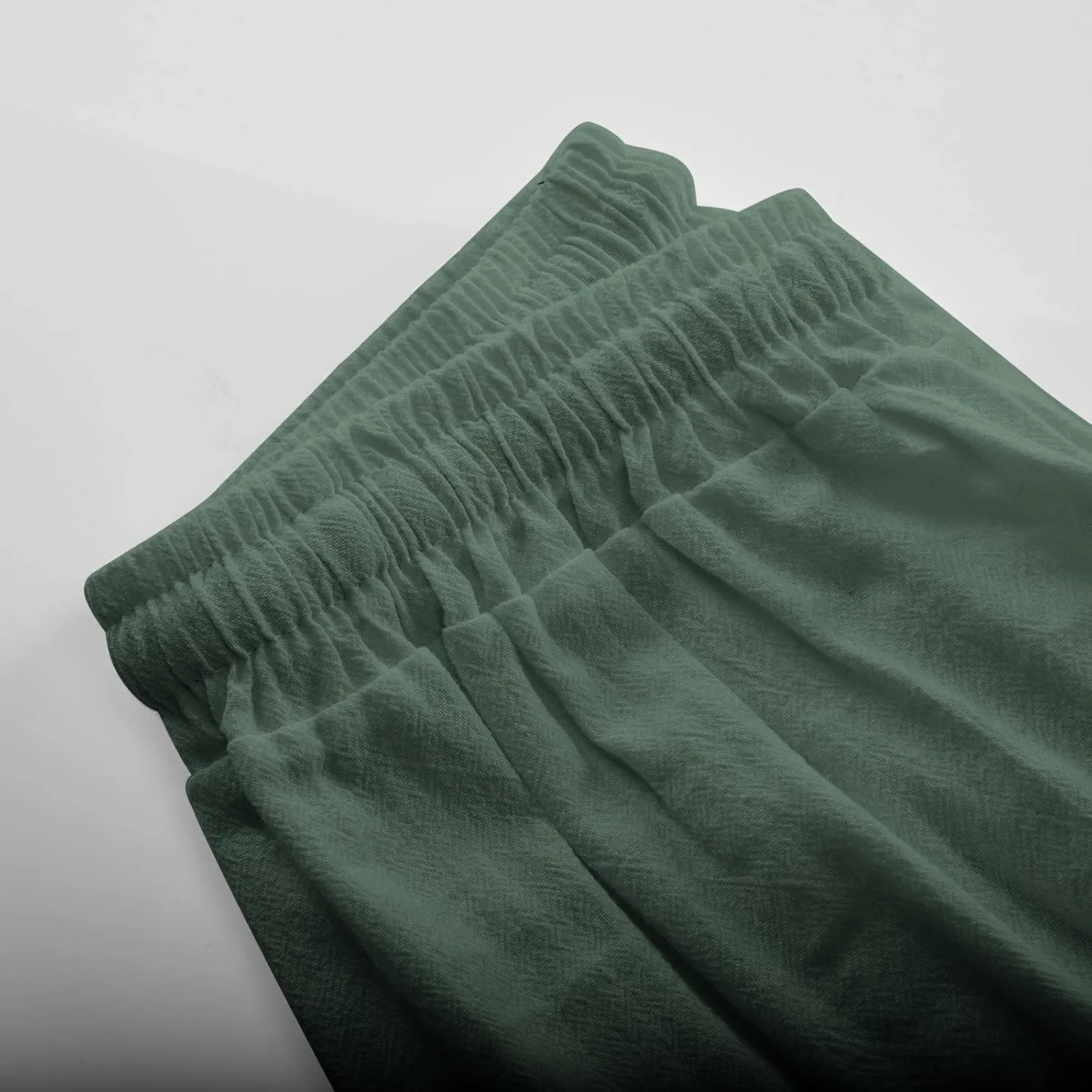 SMIDOW Cotton Linen Cropped Pants for Women Casual Straight Leg Drawstring Elastic Waist Capris Loose Lounge Trousers