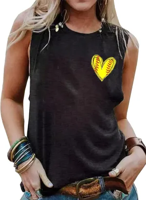 Softball MOM I Love Softball T-Shirt Tank Top for Women Funny Letter Print Game Day Pattern Shirt Casual Life Top