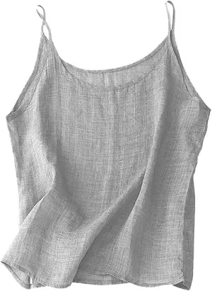 Spaghetti Strap Peplum Tops for Women Trendy Loose Fit Tank Cotton Linen Sleeveless Shirts Casual Vacation Outfits