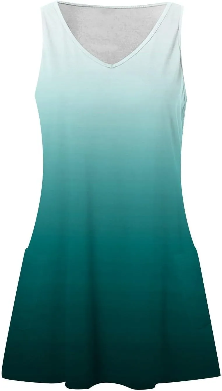 Summer Dresses for Women 2025 Casual Loose V Neck Sleeveless Sundresses Boho Tank Hawaiian Beach Dresses with Pockets
