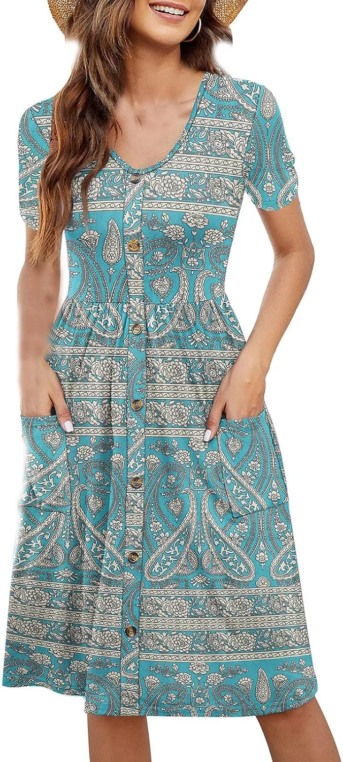 Summer Dresses for Women 2025 Vacation Button Down Mini Dresses Beach Casual Loose Trendy Floral Hawaiian Dress