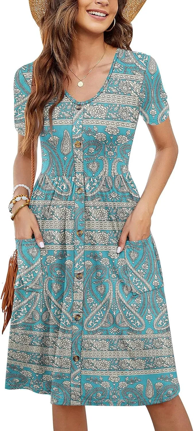 Summer Dresses for Women 2025 Vacation Button Down Mini Dresses Beach Casual Loose Trendy Floral Hawaiian Dress