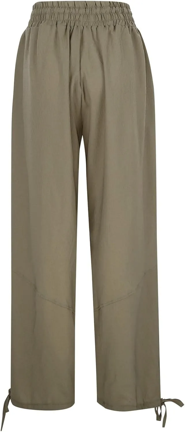 Summer Palazzo Pants for Women Fashion 2025 Cotton Linen Wide Leg Flowy Pants Solid Lightweight Casual Baggy Trousers