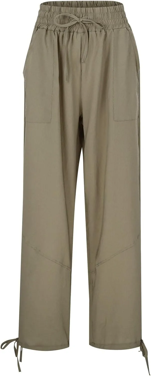 Summer Palazzo Pants for Women Fashion 2025 Cotton Linen Wide Leg Flowy Pants Solid Lightweight Casual Baggy Trousers