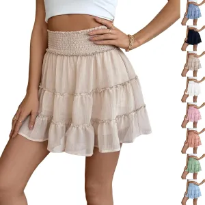 Summer Skirts for Women 2025 Cute High Waisted Tiered Ruffle Short Skirt Flowy Beach Chiffon Mini Skirts with Shorts