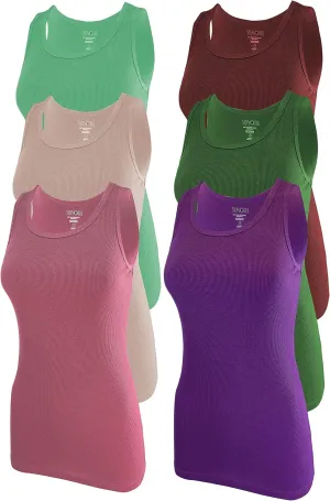 SUMONA Women's Ribbed Tank Top, Pack of 6