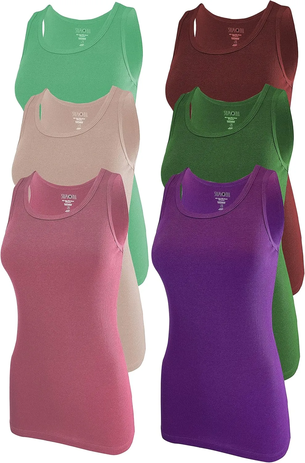 SUMONA Women's Ribbed Tank Top, Pack of 6