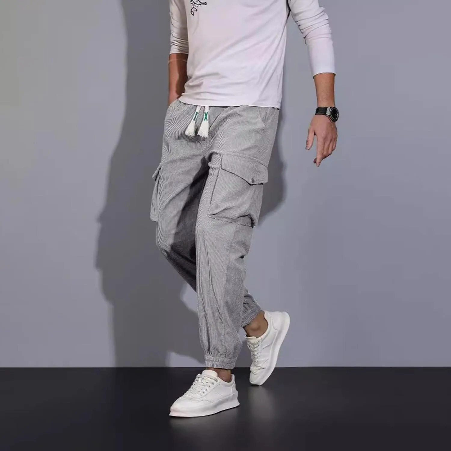 Sweatpants for Men Fashion Sport Tapered Split Slacks Mens Flex Regular Expandable Waist Solid Color Joggers