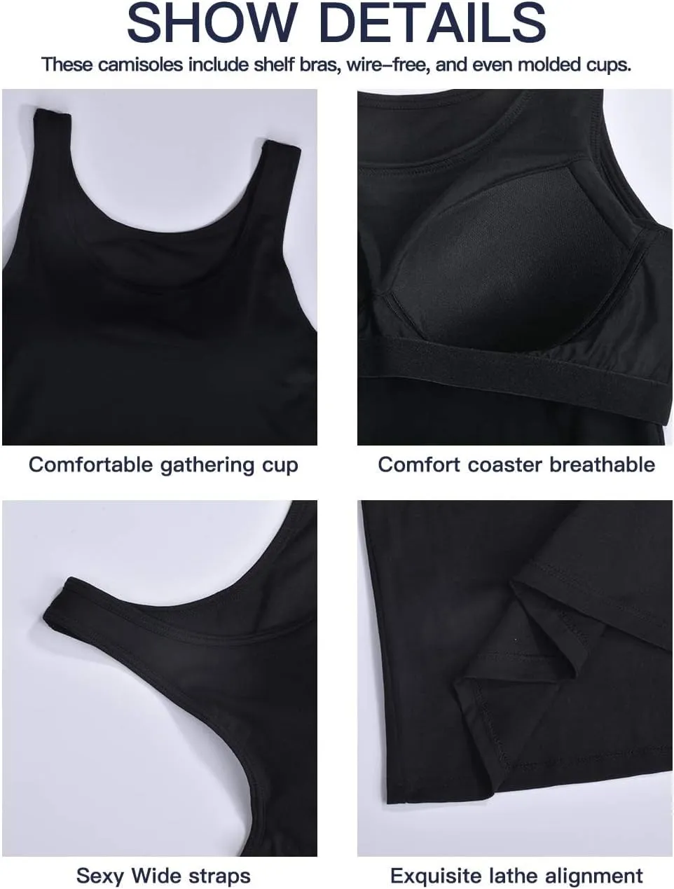 Tank Top with Built in Bra Cup for Women Casual Wide Strap Sleevless Layer Camisole Yoga Top Pack S-3XL