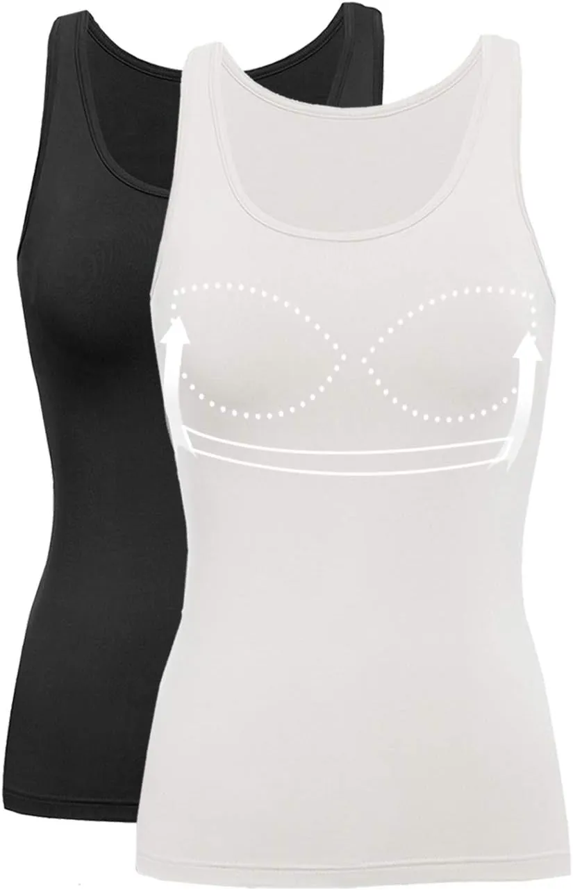 Tank Top with Built in Bra Cup for Women Casual Wide Strap Sleevless Layer Camisole Yoga Top Pack S-3XL