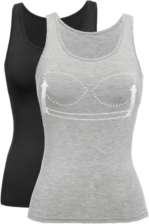 Tank Top with Built in Bra Cup for Women Casual Wide Strap Sleevless Layer Camisole Yoga Top Pack S-3XL