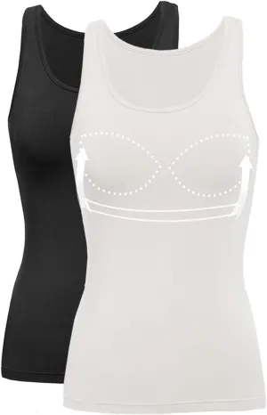 Tank Top with Built in Bra Cup for Women Casual Wide Strap Sleevless Layer Camisole Yoga Top Pack S-3XL