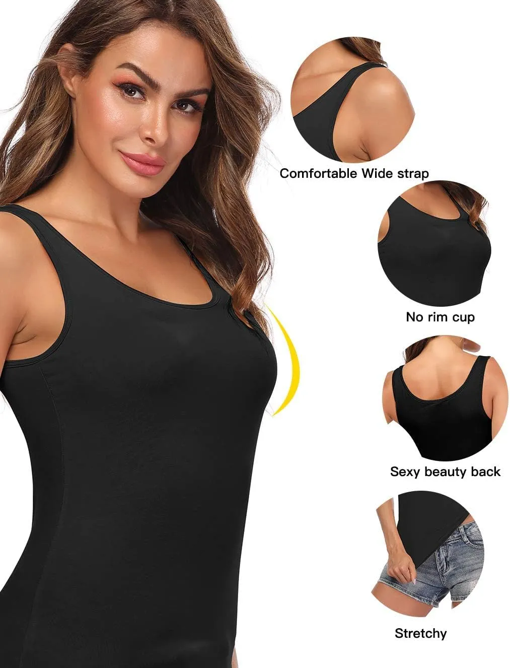 Tank Top with Built in Bra Cup for Women Casual Wide Strap Sleevless Layer Camisole Yoga Top Pack S-3XL