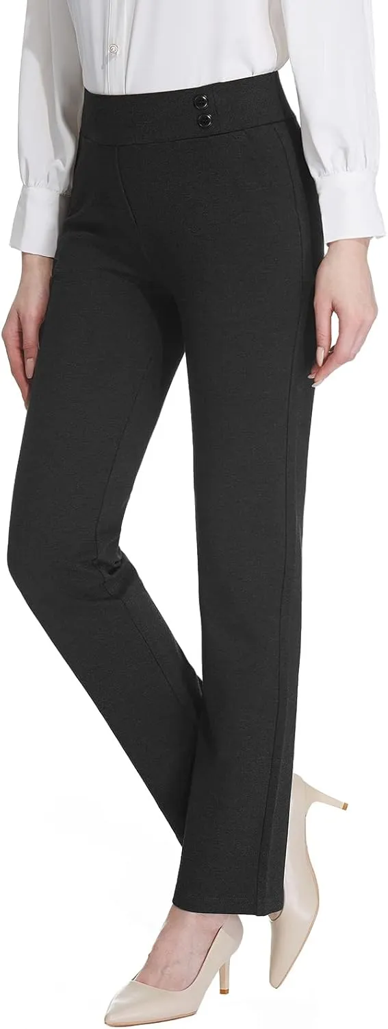 Tapata Women's Straight Leg Dress Pants Stretchy High Waist with Pockets 29''/31''/33''for Work Casual