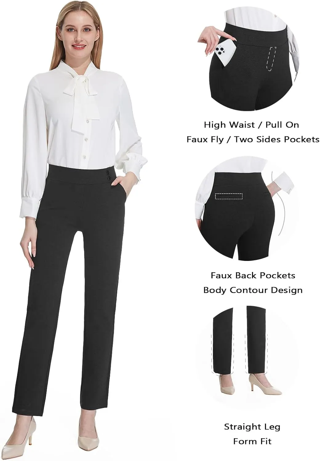 Tapata Women's Straight Leg Dress Pants Stretchy High Waist with Pockets 29''/31''/33''for Work Casual