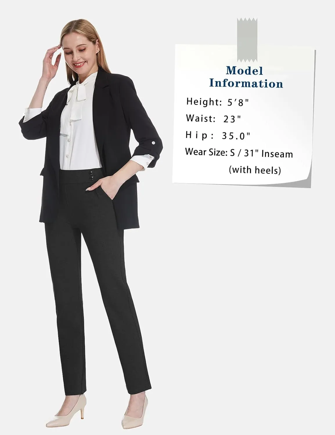 Tapata Women's Straight Leg Dress Pants Stretchy High Waist with Pockets 29''/31''/33''for Work Casual