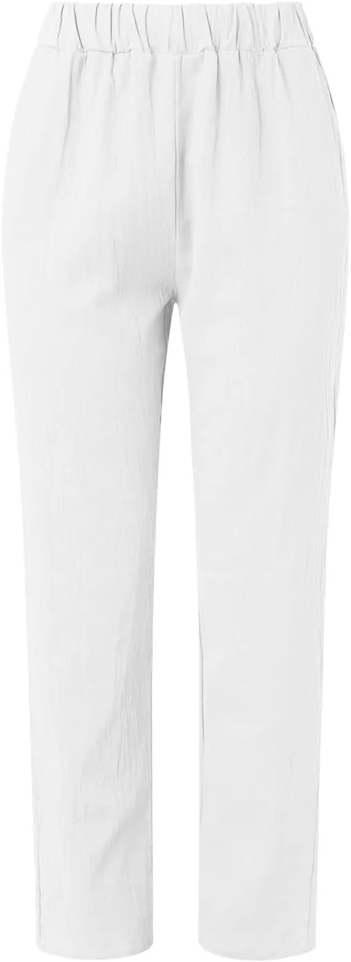 TARIENDY Women's Casual Pants Summer Trendy Elastic Waist Pant Straight Leg Baggy Trousers Vacation Outfits with Pockets