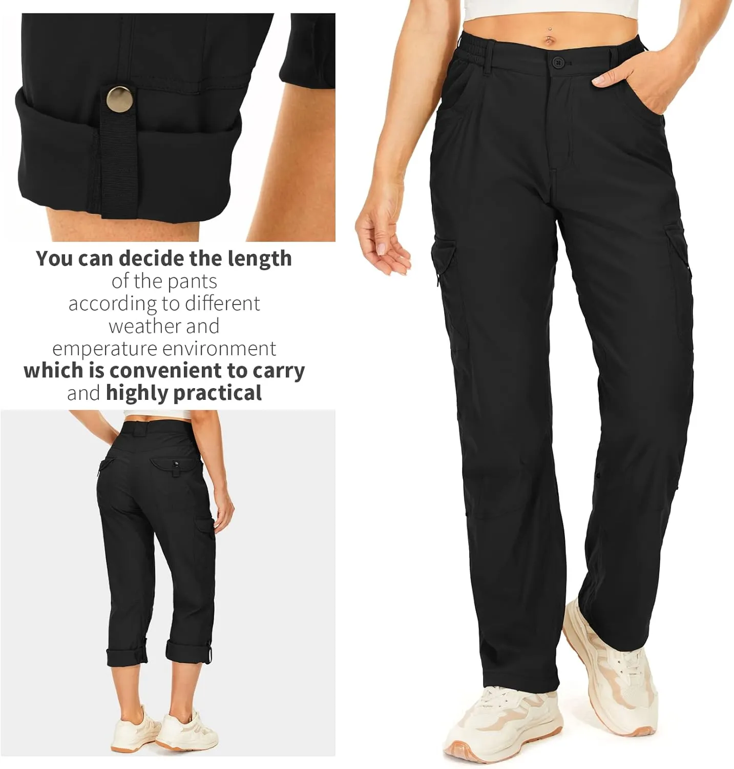 Toomett Women's Hiking Cargo Pants convertible Quick Dry UPF50  Waterproof capri Fishing Safari Travel Pants
