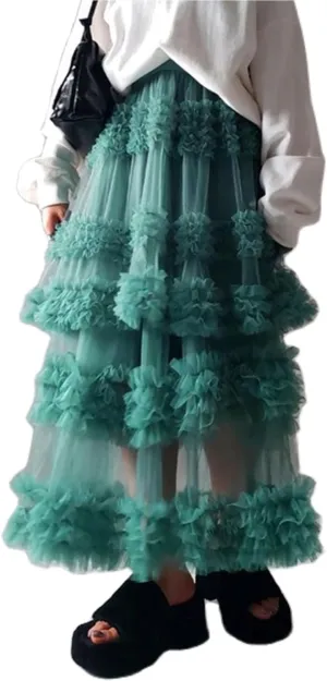 Tulle Skirts for Women Elastic Waist Ruffle Maxi Skirt Tiered Layered Mesh Y2K A-Line Skirt Puffy Tutu Chiffon Pettiskirts