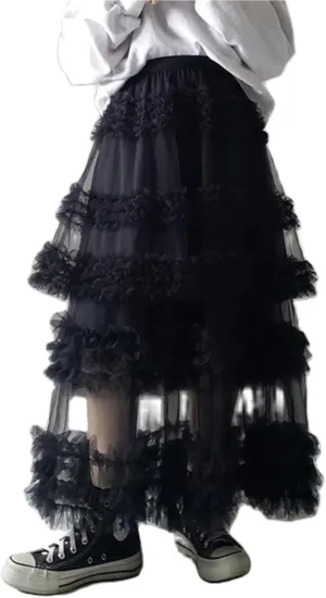 Tulle Skirts for Women Elastic Waist Ruffle Maxi Skirt Tiered Layered Mesh Y2K A-Line Skirt Puffy Tutu Chiffon Pettiskirts