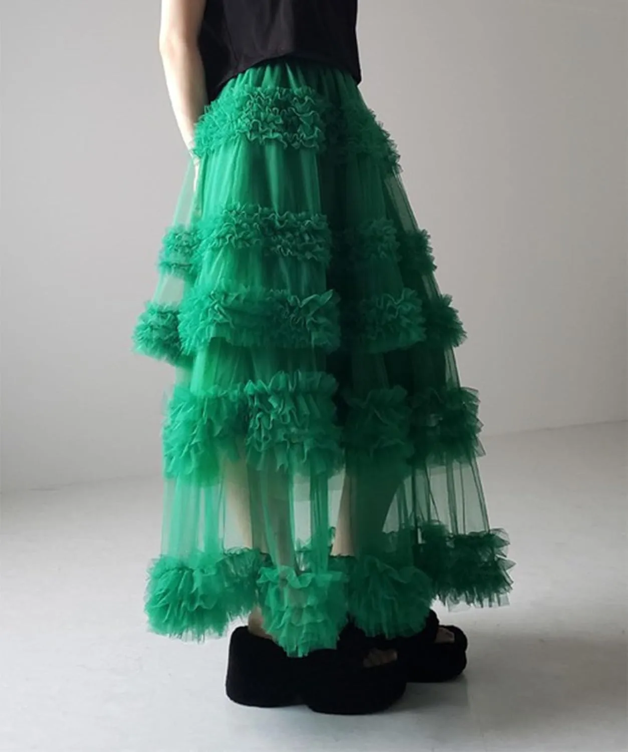 Tulle Skirts for Women Elastic Waist Ruffle Maxi Skirt Tiered Layered Mesh Y2K A-Line Skirt Puffy Tutu Chiffon Pettiskirts