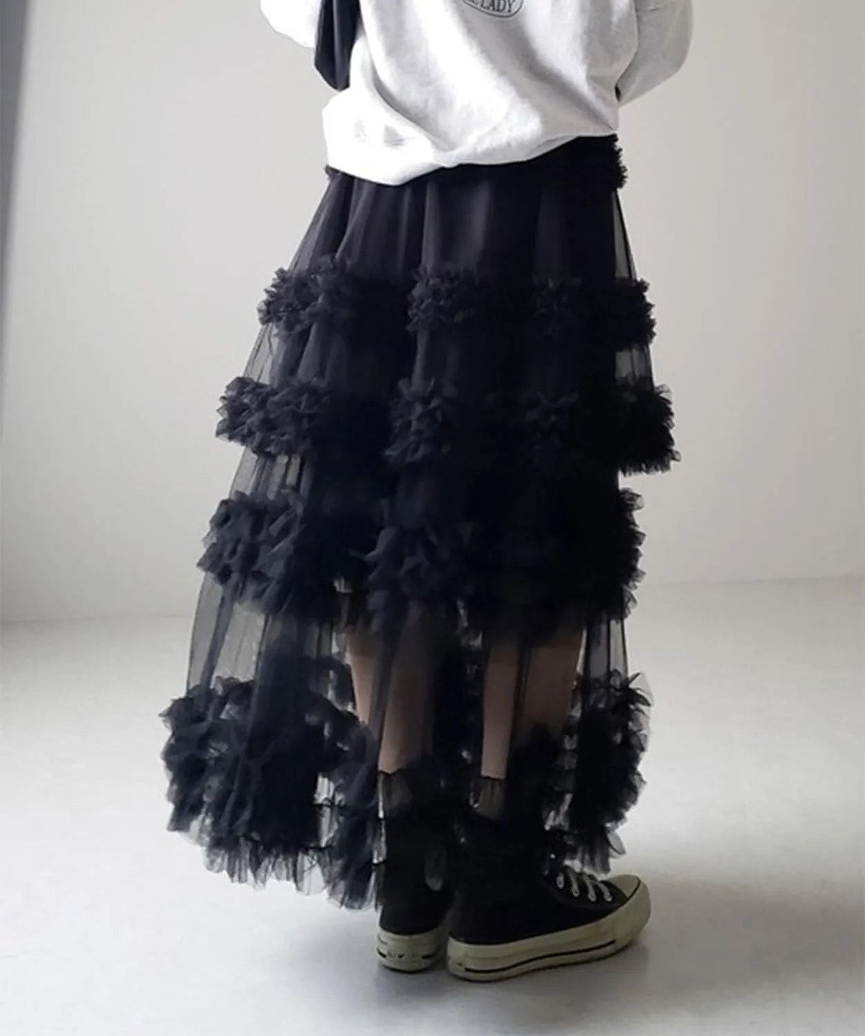Tulle Skirts for Women Elastic Waist Ruffle Maxi Skirt Tiered Layered Mesh Y2K A-Line Skirt Puffy Tutu Chiffon Pettiskirts