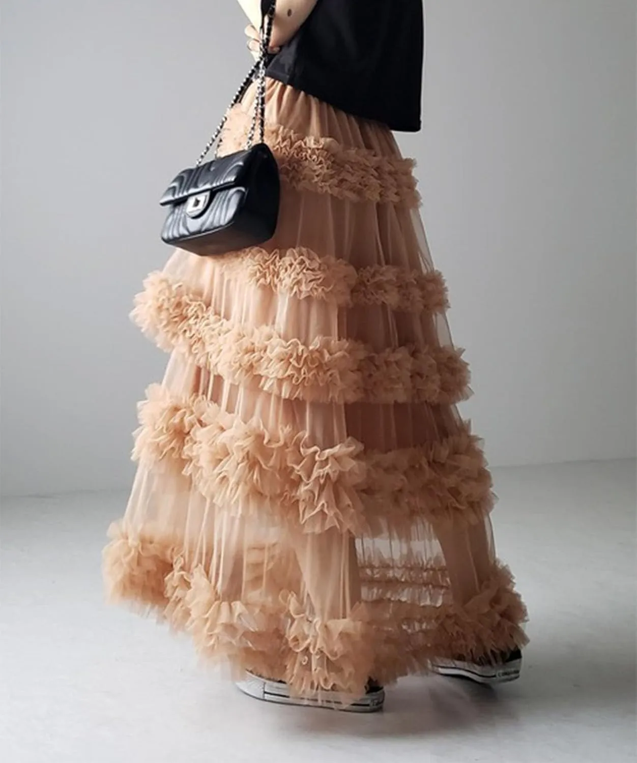 Tulle Skirts for Women Elastic Waist Ruffle Maxi Skirt Tiered Layered Mesh Y2K A-Line Skirt Puffy Tutu Chiffon Pettiskirts