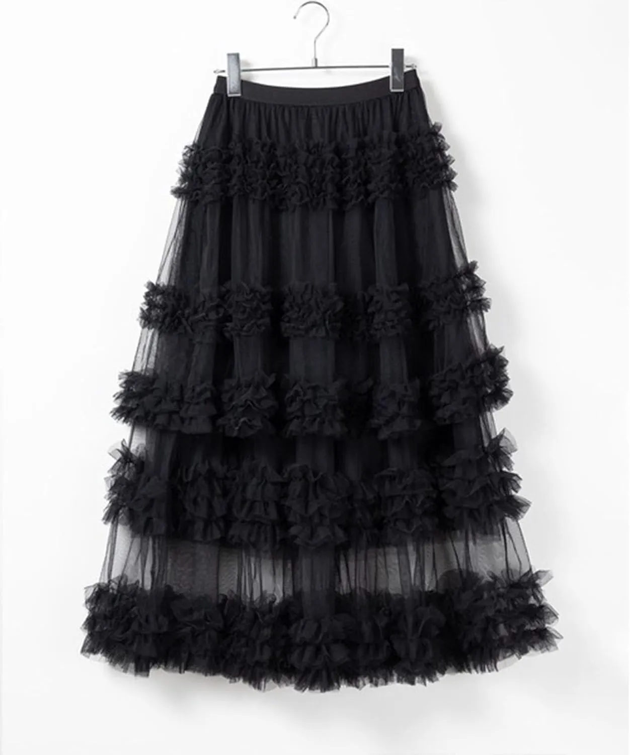 Tulle Skirts for Women Elastic Waist Ruffle Maxi Skirt Tiered Layered Mesh Y2K A-Line Skirt Puffy Tutu Chiffon Pettiskirts