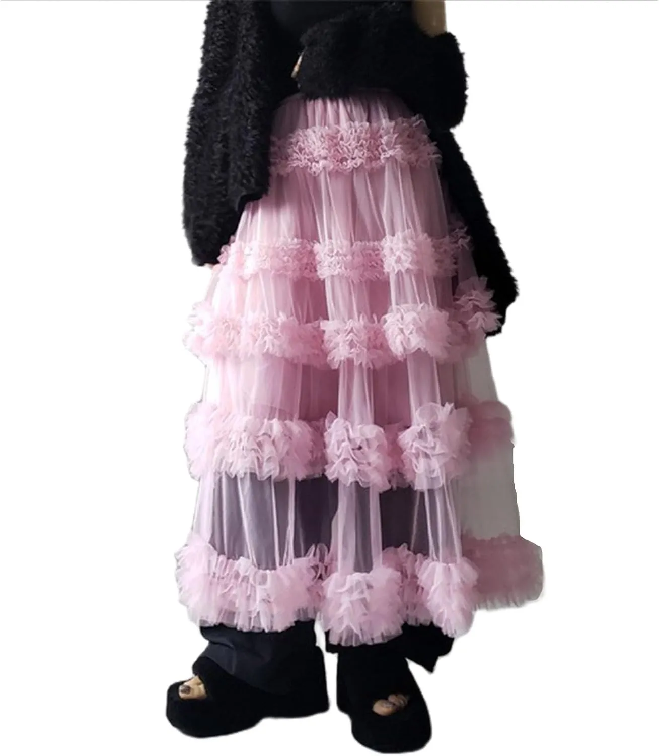 Tulle Skirts for Women Elastic Waist Ruffle Maxi Skirt Tiered Layered Mesh Y2K A-Line Skirt Puffy Tutu Chiffon Pettiskirts